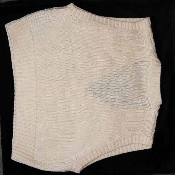 Calliope Cable Knit Sweater Vest XS Cream Cropped V-Neck Preppy Minimalist Look - Picture 6 of 9